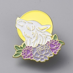 Animal Enamel Pins, Golden Alloy Brooch, for Backpack Clothes, Wolf, 30x29mm(JEWB-WH0039-03D-G)
