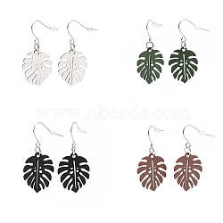 4 Pairs 4 Color Alloy Enamel Tropical Leaf Dangle Earrings, 304 Stainless Steel  Jewelry for Women, Mixed Color, 42mm, Pin: 0.7mm, 1 Pair/color(EJEW-JE05105)