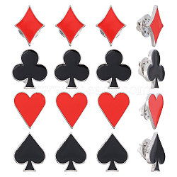 16Pcs 4 Styles Playing Card Sign Enamel Pin, Platinum Alloy Badge for Backpack Clothes, Black & Red, Mixed Shapes, 20x15~18mm, 4pcs/style(JEWB-CA0001-51)