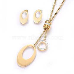 304 Stainless Steel Jewelry Sets, Necklaces and Stud Earrings, with Polymer Clay Rhinestone, Oval, Golden, 23.23 inches(59cm), 22x14x2mm, Pin: 0.8mm(SJEW-H144-13G)