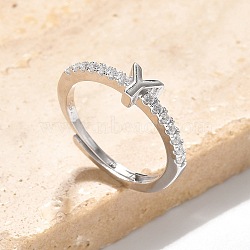 S925 Sterling Silver Adjustable Letter Rings for Women, with Micro Pave Cubic Zirconia, Letter Y, 2mm,US Size 5 1/2(16.1mm), Letter: 5x5mm(RJEW-M068-01P-Y)