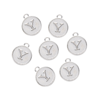 Alloy Pendant Cabochon Settings, For Enamel, Cadmium Free & Lead Free, Flat Round with Letter, Platinum, Letter.Y, 14x12x2mm, Hole: 1.5mm