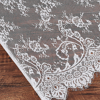 Flower Pattern Polyester Lace Fabric, Clothing Accessories, White, 300x110x0.01cm