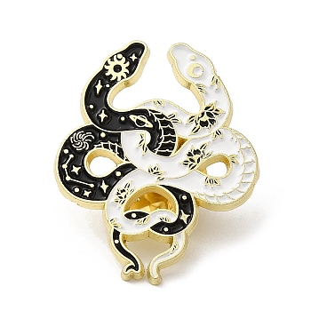 Snake & Flower Enamel Pins, Totem Badge, Golden Alloy Brooch for Backpack Clothes, Black, 30.5x24.5x1.5mm