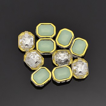 Sew on Taiwan Acrylic, Imitation Jade, Golden Plated, Garment Accessories, Rectangle, Pale Green, 25x19x9mm, Hole: 1mm