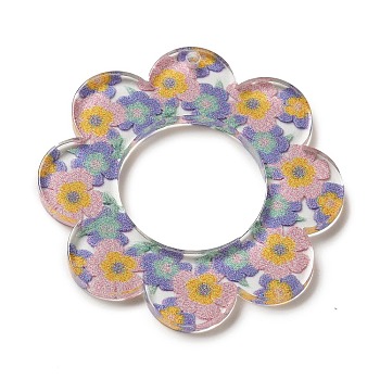 Acrylic Pendants, Flower, Pink, 38x38x2.5mm, Hole: 17.8mm