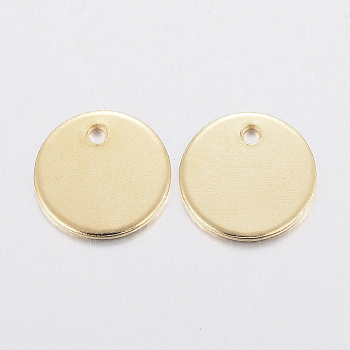 304 Stainless Steel Charms, Stamping Blank Tag, Flat Round, Golden, 10x0.8mm, Hole: 1.2mm