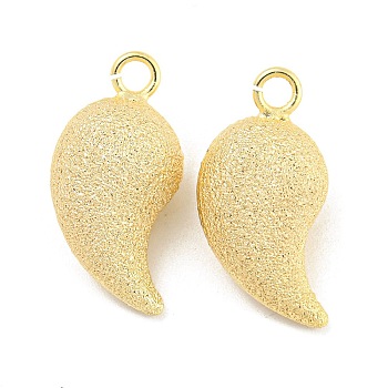 Brass Textured Pendants, Magatama, Real 18K Gold Plated, 23.5x12x9.5mm, Hole: 3mm