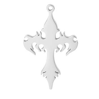 Stainless Steel Pendants, Cross Charms, Stainless Steel Color, 35x21mm, Hole: 1.2mm