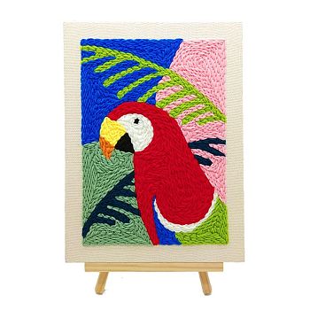 Parrot Punch Embroidery Supplies Kit, including Instruction, Embroidery Fabric with Solid Wood Frame, Plastic Needle and 10 Colors Threads, Mixed Color, 16~352x1.3~262x2.5~19mm