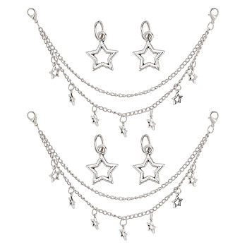 Alloy Multi-strand Curb Chains, with Alloy Charm for DIY Shoes Decoration Accessories, Star, 230x3.5mm