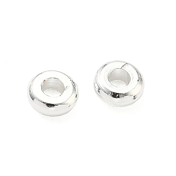 Brass Spacer Beads, Flat Round, Long-Lasting Plated, Lead Free & Cadmium Free, Rack Plating, 925 Sterling Silver Plated, 4x1.5mm, Hole: 1.3mm