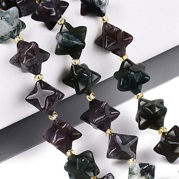 Natural Indian Agate Beads Strands, Star, with Seed Beads, 12~15.5x11~13x11~13mm, Hole: 1~1.2mm, about 28~29pcs/strand, 16.14~17.32 inch(41~44cm)
