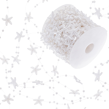 ABS Plastic Beads Ribbons, Garment Accessories, Starfish, White, 0.2~21mm, about 32.81 Yards(30m)/Roll