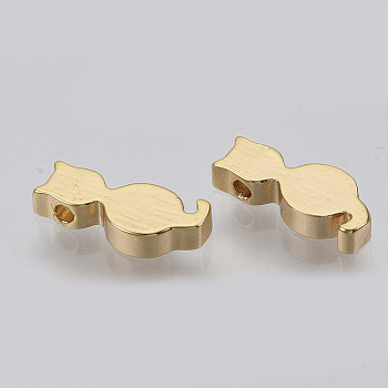 Brass Kitten Beads, Cat Silhouette, Golden, 13x5.5x3mm, Hole: 1mm