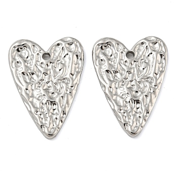316 Surgical Stainless Steel Pendants, Textured, Heart Charm, Stainless Steel Color, 26x19x2mm, Hole: 1.6mm
