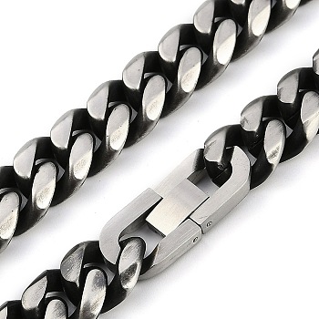 Matte Style 304 Stainless Steel Cuban Link Chain Necklaces for Men, Stainless Steel Color, 23.62 inch(60cm)