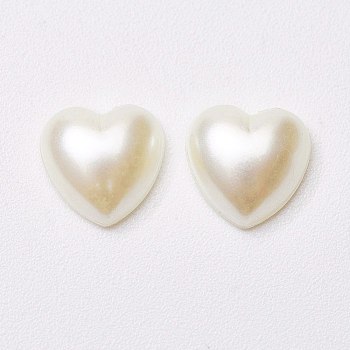 Acrylic Pearl Cabochons, Heart, Seashell Color, 8x8x3mm