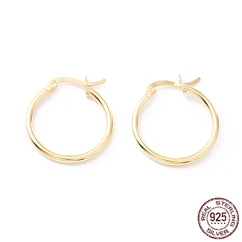 925 Sterling Silver Hoop Earrings, Chunky Small Huggie Hoop Earrings for Women, Golden, 24x23x2mm, Pin: 0.6x1.2mm