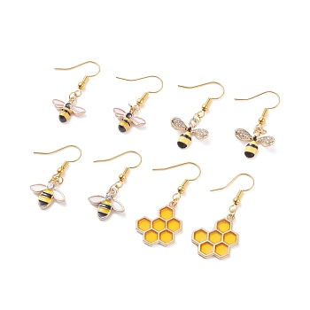 Bee Theme Enamel Dangle Earrings, Insect Brass Drop Earrings for Women, Golden, Mixed Color, 32mm, Pin: 0.5mm