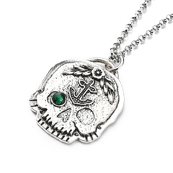 Skull Rhinestone Pendant Necklaces with Rolo Chains, Alloy Jewelry for Men Women, Anchor & Helm, 27.17 inch(69cm)