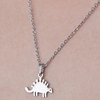 201 Stainless Steel Dinosaur Pendant Necklace, Stainless Steel Color, 17.72 inch(45cm)