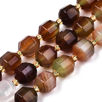Natural Agate Beads Strands, Faceted, with Seed Beads, Dyed, Round, Colorful, 10.5x9.5mm, Hole: 1.2mm, about 31~32pcs/strand, 14.96 inch(38cm)