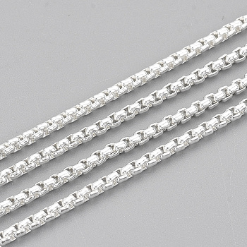 304 Stainless Steel Box Chains, Venetian Chains, Unwelded, with Spool, Silver Color Plated, 2x2x1mm, about 32.8 Feet(10m)/roll