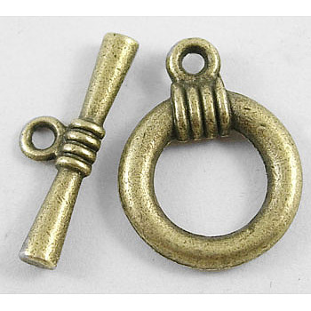 Tibetan Style Toggle Clasps, Lead Free & Cadmium Free, Antique Bronze, Ring: 18x13.8x2.5mm, Bar: 19x6x2.8mm, Hole: 2mm