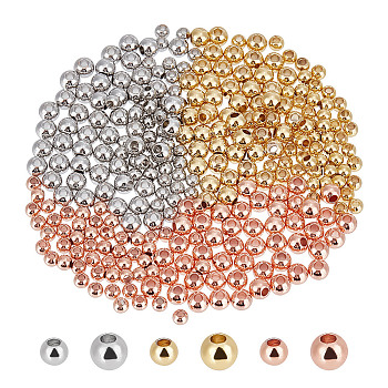 300Pcs 6 Styles Brass Spacer Beads, Round, Mixed Color, 3~4x2.5~3.5mm, Hole: 1.5mm, 50pcs/style