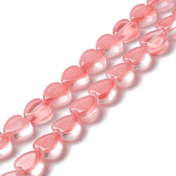 Transparent Glass Beads Strand, Heart, Light Coral, 9.5~10x10x3.5~4.5mm, Hole: 0.8~1mm, about 35pcs/strand, 13.15~13.31 inch(33.4~33.8cm)