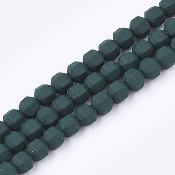 Spray Painted Non-magnetic Synthetic Hematite Beads Strands, Star Cut Round Beads, Faceted, Dark Green, 4x4x4mm, Hole: 0.5mm, about 100pcs/strand, 15.7 inch
