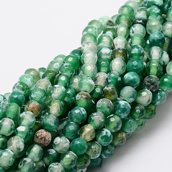 Faceted Natural Agate Round Beads Strands, Dyed, Sea Green, 6mm, Hole: 1mm, about 64pcs/strand, 14.7 inch