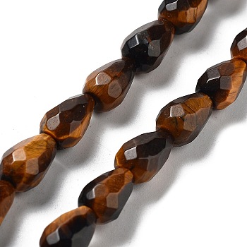 Natural Tiger Eye Beads Strands, Faceted Teardrop, 10x7mm, Hole: 1.2mm, about 20pcs/strand, 7.87''(20cm)