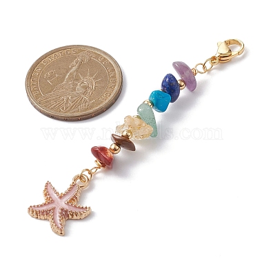 Starfish/Shell/Turtle Alloy Enamel Charms & 7 Chakra Gemstone Chips Beaded Pendant Decoration(HJEW-JM01205)-3
