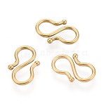 304 Stainless Steel S-Hook Clasps, Ion Plating(IP), Real 18K Gold Plated, 12x8x1mm(STAS-N125-23A-G)