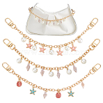 3Pcs 3 Styles Ocean Theme Alloy Enamel with Plastic Pearl Shell Shape & Starfish Tassel Bag Decorative Chains, Mixed Color, Golden, 277mm, 1pc/style(HJEW-FH00185)