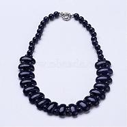 Synthetic Blue Goldstone  Beaded Necklaces, with Brass Lobster Claw Clasps, 19.8 inch~21.2 inch(NJEW-G920-07)