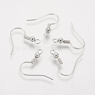 Brass Earring Hooks, Ear Wire, with Horizontal Loop, Nickel Free, Silver Color Plated, 19mm, Hole: 1.5mm, Pin: 0.7mm(X-KK-Q261-4-NF)