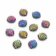 Rack Plating Rainbow Color Alloy Beads, Cadmium Free & Nickel Free & Lead Free, Flat Round with Spiral, 10x9.5x3mm, Hole: 1.5mm(PALLOY-S180-370)