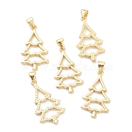 Brass Pendants, Long-Lasting Plated, Christmas Theme, Christmas Tree, Real 18K Gold Plated, 26.5x14.5x2mm, Hole: 5x3.3mm(ZIRC-J038-01C)