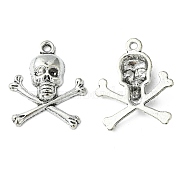 Antique Silver Tibetan Style Pirate Style Skull Pendant, Lead Free and Cadmium Free, about 24mm long, 21mm wide, 4mm thick, hole:2mm(X-LF10441Y)