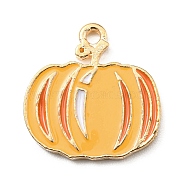Thanksgiving Day Alloy Enamel Pendants, Light Gold, Pumpkin, 18.5x18x1.5mm, Hole: 1.6mm(ENAM-D060-02B-KCG)