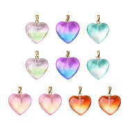 10Pcs 5 Colors Two Tone Transparent Glass Pendants, with Golden Plated Iron Findings, Heart Charms, Mixed Color, 22x20.5x7mm, Hole: 6x2mm, 2Pcs/color(GLAA-YW0001-97)