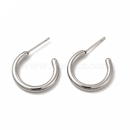 304 Stainless Steel Ring Stud Earrings, Half Hoop Earrings for Women, Stainless Steel Color, 18x18x2mm, Pin: 0.7mm(EJEW-C004-12B-P)
