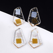 Transparent Resin Cabochons, with Shell and Gold Foil, Polygon, Goldenrod, 43.5x26x5mm(CRES-S362-012A)