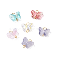Butterfly Glass Golden Tone Iron Connector Charms, Mixed Color, 14x14.5x5.5mm, Hole: 1.8~2.2mm(PALLOY-JF01733)
