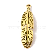 Tibetan Style Alloy Pendant, Lead Free & Cadmium Free, Feather, Antique Golden, 45.5x10.5x1.5mm, Hole: 1.8mm and 1.5mm(TIBE-Q090-34AG)