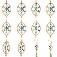 10Pcs Brass Colorful Cubic Zirconia Connector Charms, with Enamel, Horse Eye with Evil Eye, Golden, 13.5x26.5x3.5mm, Hole: 1.2mm(FIND-HY0001-23)