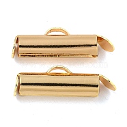 Brass Slide On End Clasp Tubes, Slider End Caps, with Pendant Bails, Real 18K Gold Plated, 5.5x18.5x4mm, Hole: 1.2mm(KK-N254-119G-02)